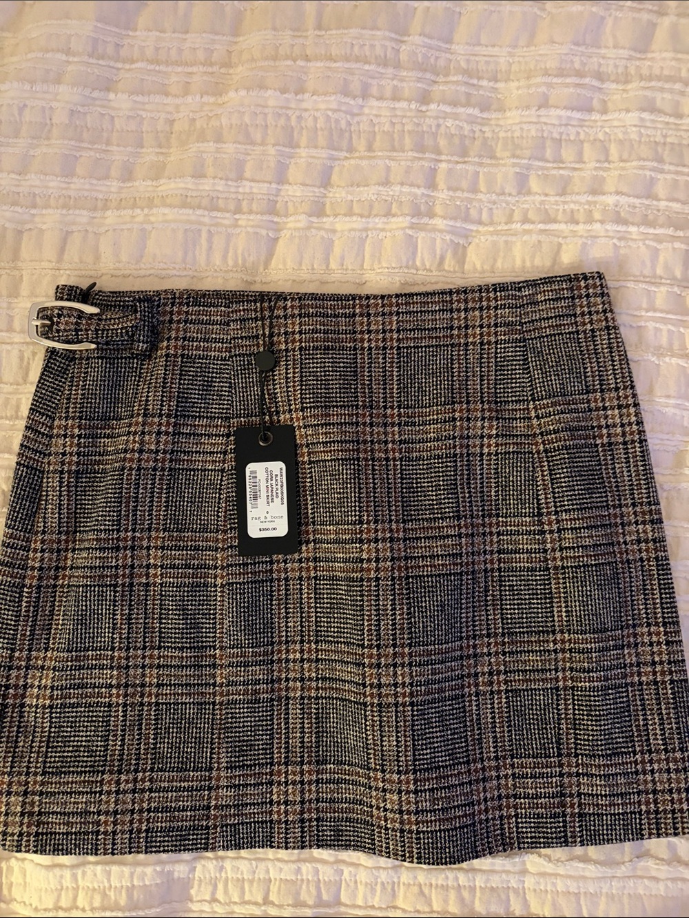 rag & bone Plaid Mini Skirt with Buckle - Black, Brown, Tan - NWT